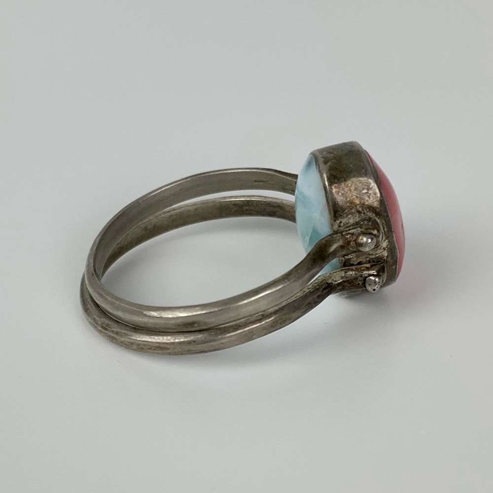 Sterling Silver Reversible Ring Larimar Pink Stone Sz 9-9.5 Vtg 925 2 Sides